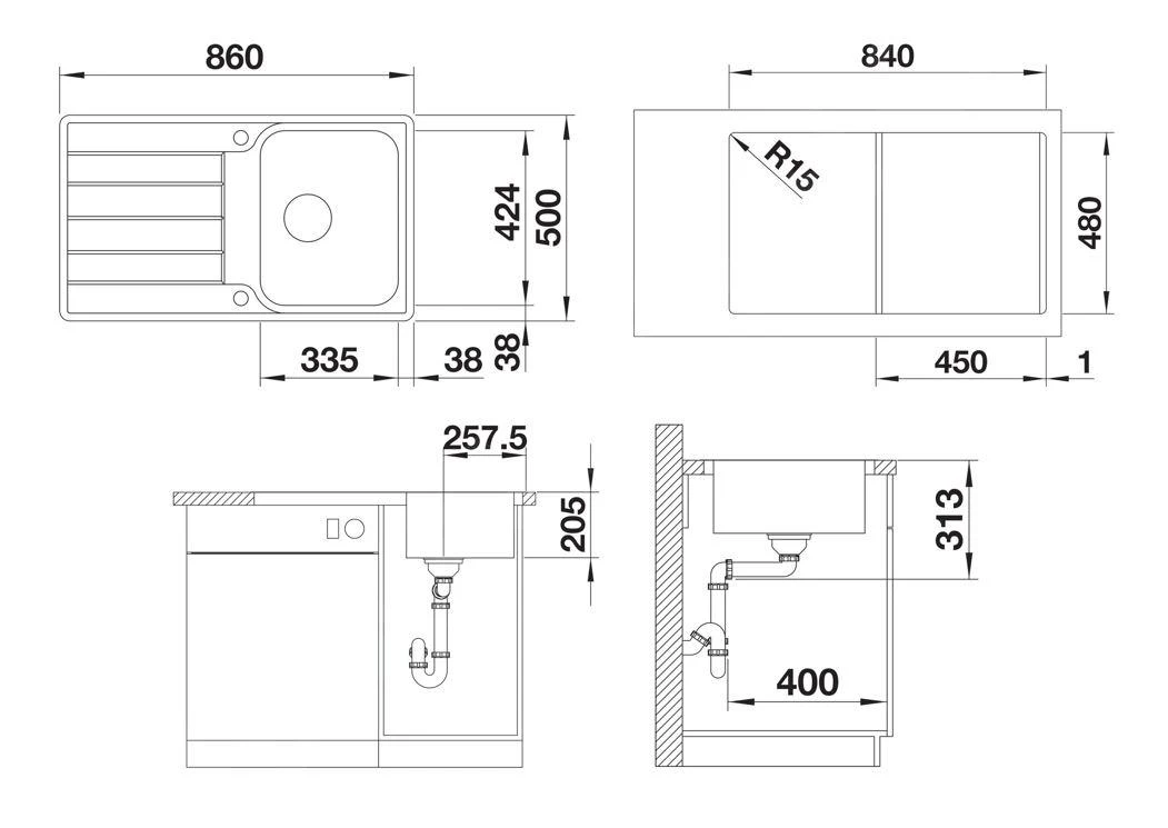 Blanco Classimo - Fregadero 86x50 Cm, Con Control De Desagüe, InFino, Acero Inoxidable Cepillado 525330 4 Blanco Classimo - Fregadero 86x50 Cm, Con Control De Desagüe, InFino, Acero Inoxidable Cepillado 525330 - Imagen 2
