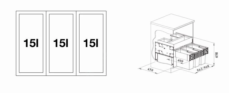 Blanco Select - Cubo De Basura Empotrado, Con Compartimento, 45 L 526209 4 Blanco Select - Cubo De Basura Empotrado, Con Compartimento, 45 L 526209 - Imagen 2