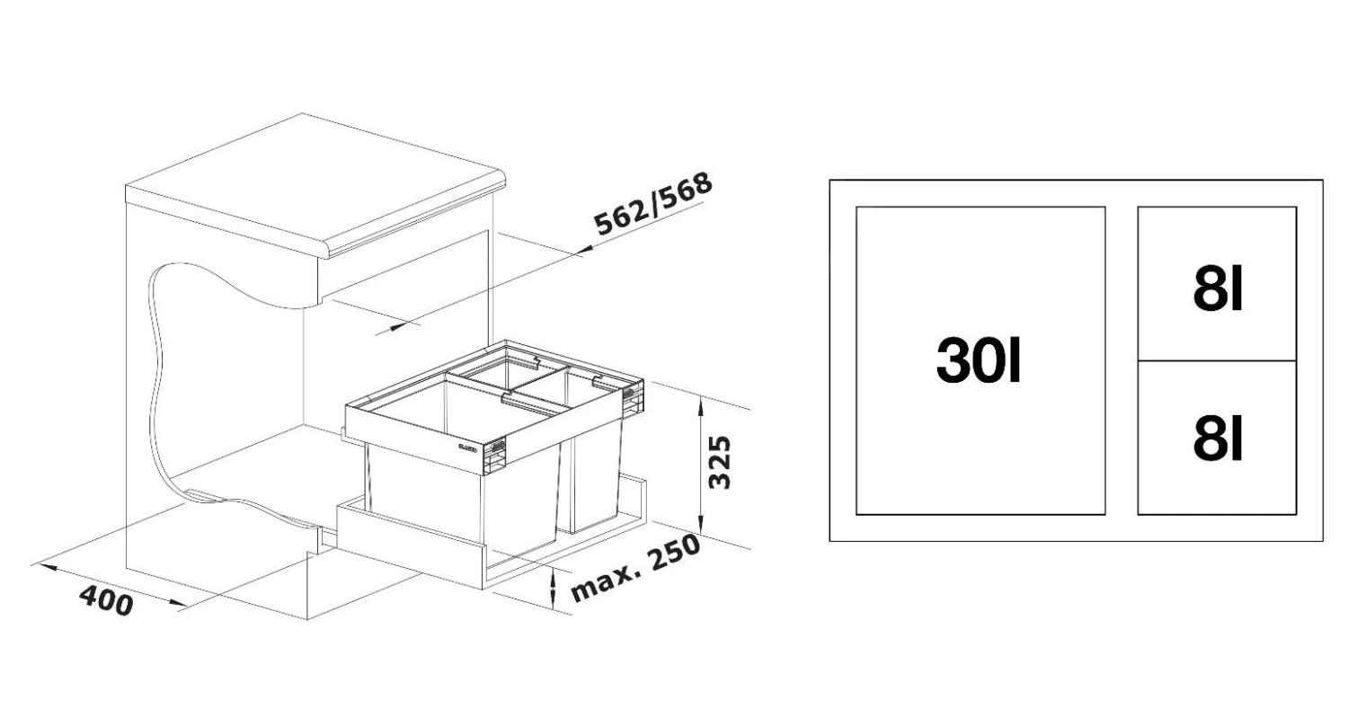 Blanco Flexon II - Cubo De Basura Extraíble Empotrado, Con Compartimientos Separados, Capacidad 46 L 526643 4 Blanco Flexon II - Cubo De Basura Extraíble Empotrado, Con Compartimientos Separados, Capacidad 46 L 526643 - Imagen 2