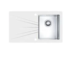 Alveus Karat - Fregadero 860x500 Mm, Con Control De Desagüe, Cristal Blanco/acero Inoxidable 1103658