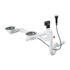 Hansgrohe Juegos De Desagüe - Conjunto De Desagüe Automático Con Rebosadero Para Fregadero De Dos Senos De Granito, Cromo 43938000