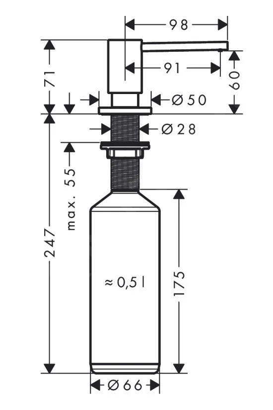 Axor Uno - Dispensador De Detergente, 500 Ml, Negro Mate 42818670 4 Axor Uno - Dispensador De Detergente, 500 Ml, Negro Mate 42818670 - Imagen 2