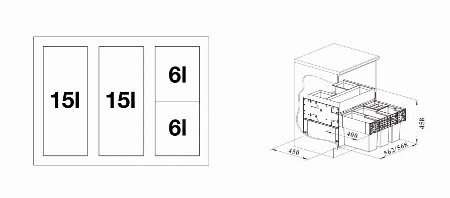 Blanco Select - Cubo De Basura Empotrado, Con Compartimento, Capacidad 42 L 526211 4 Blanco Select - Cubo De Basura Empotrado, Con Compartimento, Capacidad 42 L 526211 - Imagen 2